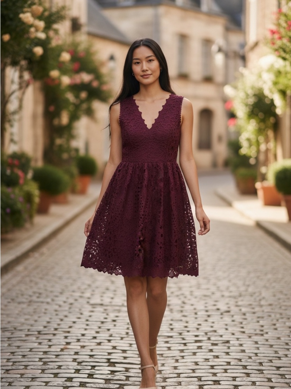 Altar’d State Medium Burgundy/Wine Crochet Lace Sleeveless Boho Fit&Flare Dress
